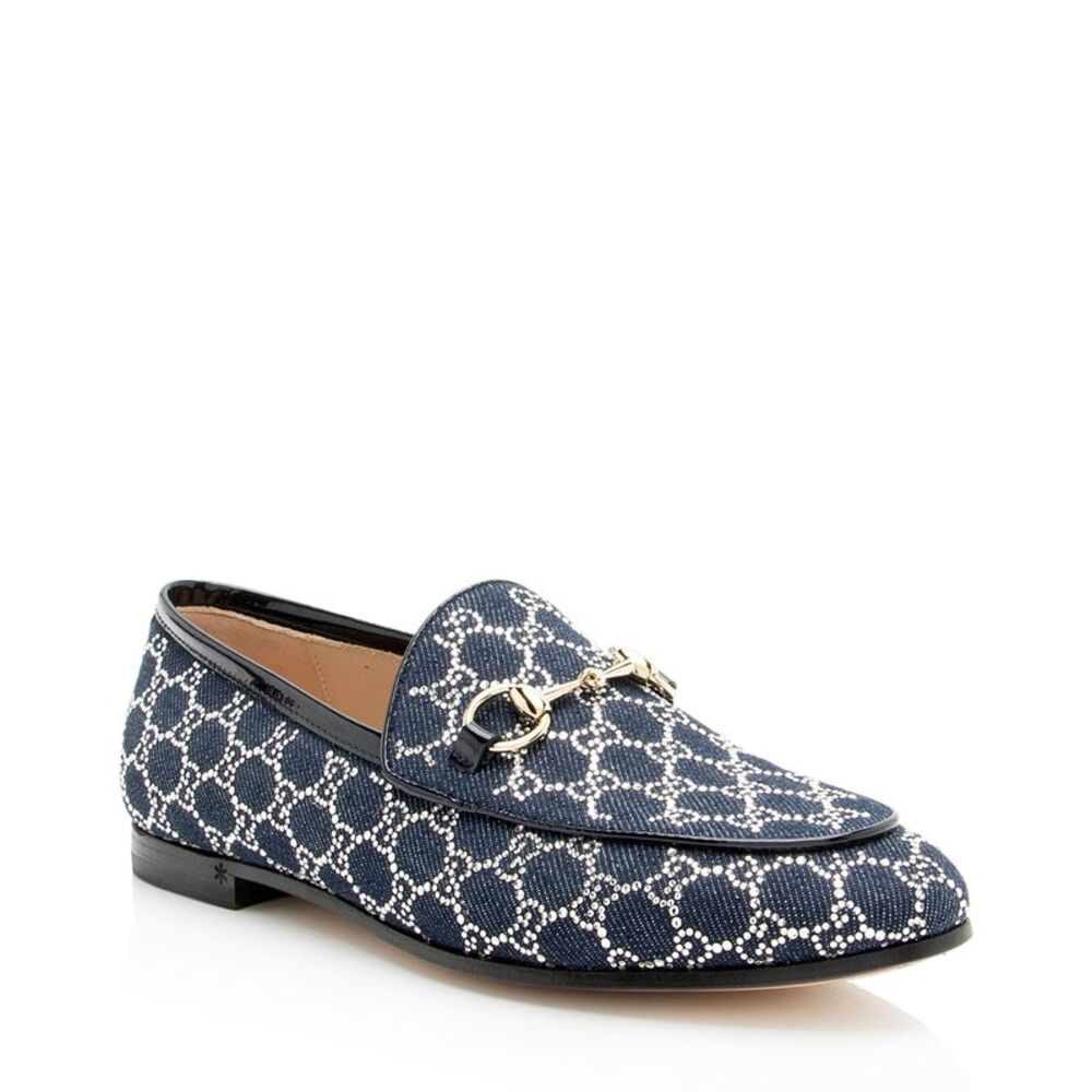 Gucci GG Denim Crystal Horsebit Jordaan Loafers - Size 6 / 36